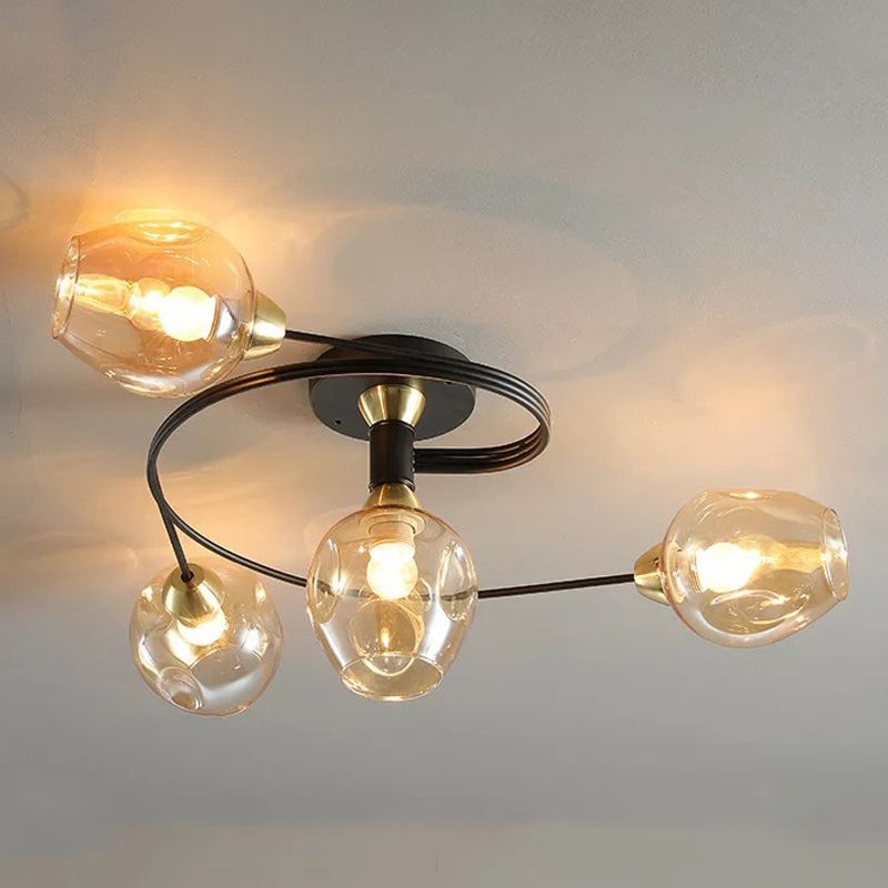 Glass Sputnik Ceiling Light in Modern Creative Style Wrought Iron Flush Mount for Bedroom