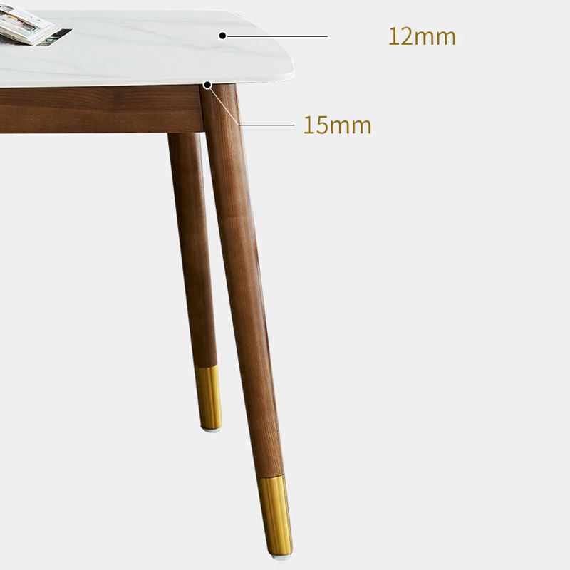 Modern Rectangle Sintered Stone Dining Table with Wooden Base White Dining Table for Restaurant