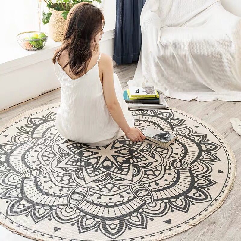 Boho Mandala Area Rug Multicolor Cotton Rug Pet Friendly Carpet for Bedroom