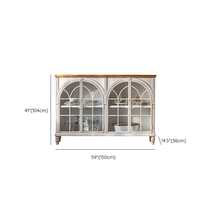 Traditional Pine Curio Cabinet Glass Doors Display Stand with Doors