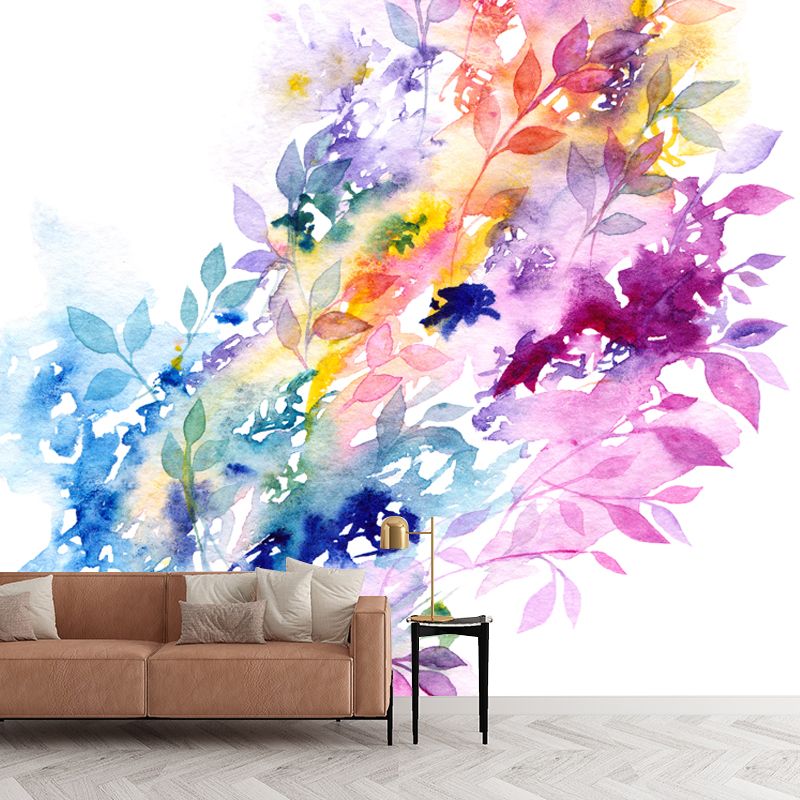 Modern Art Plant Painting Mural Purple-Blue Waterproofing Wall Decor for Corridor