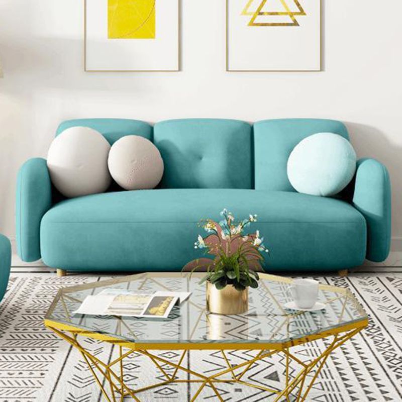 Velvet and Faux Leather Sofa Couch Sewn Pillow Back Settee Couch