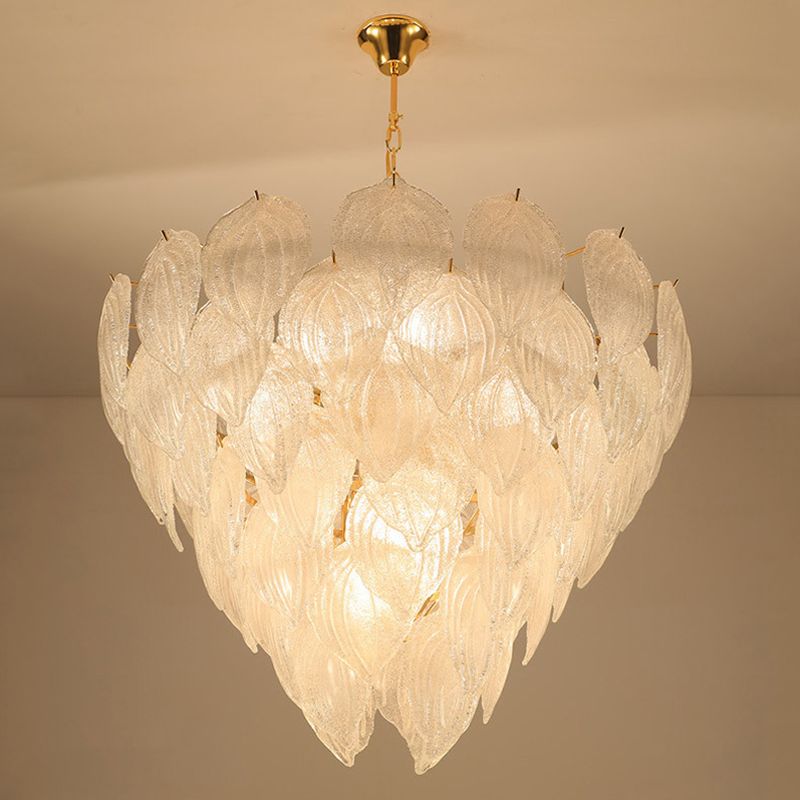 1 Light Living Room Chandelier Pendant with Leaf Glass Shade Gold Ceiling Light Fixture, 16"/23.5"/31.5" Wide
