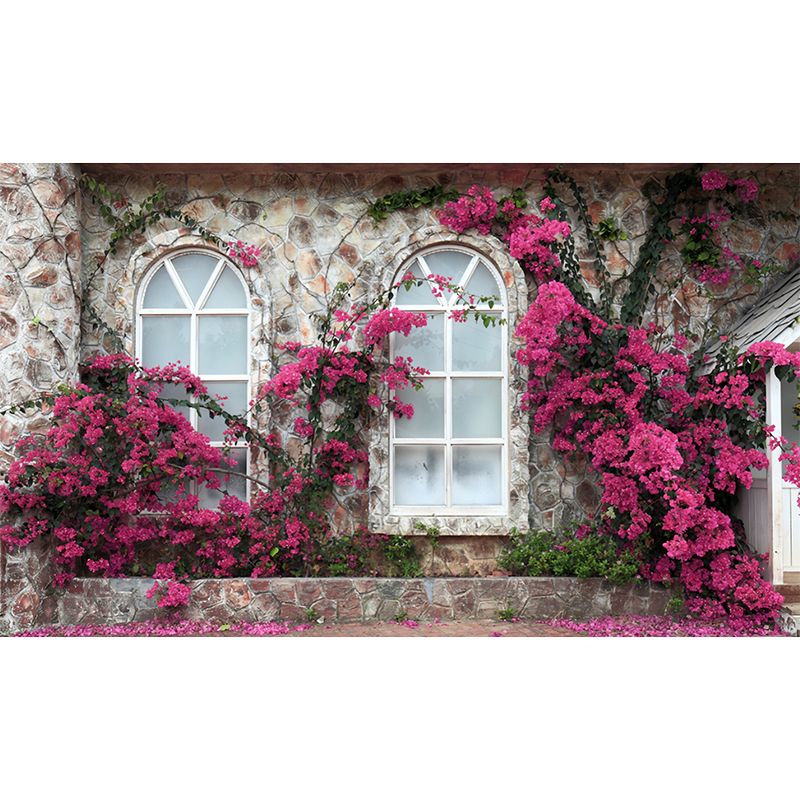 Photo Style Wall Mural French Window and Blossom Full Size Wall Art for Coffee Shop, Made to Measure