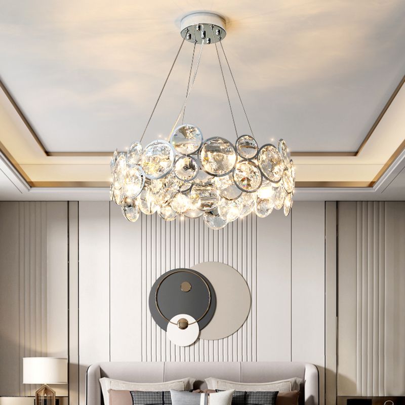Beveled K9 Crystal Circles Chandelier Modern Stylish 8-Bulb Clear Ceiling Pendant Lamp