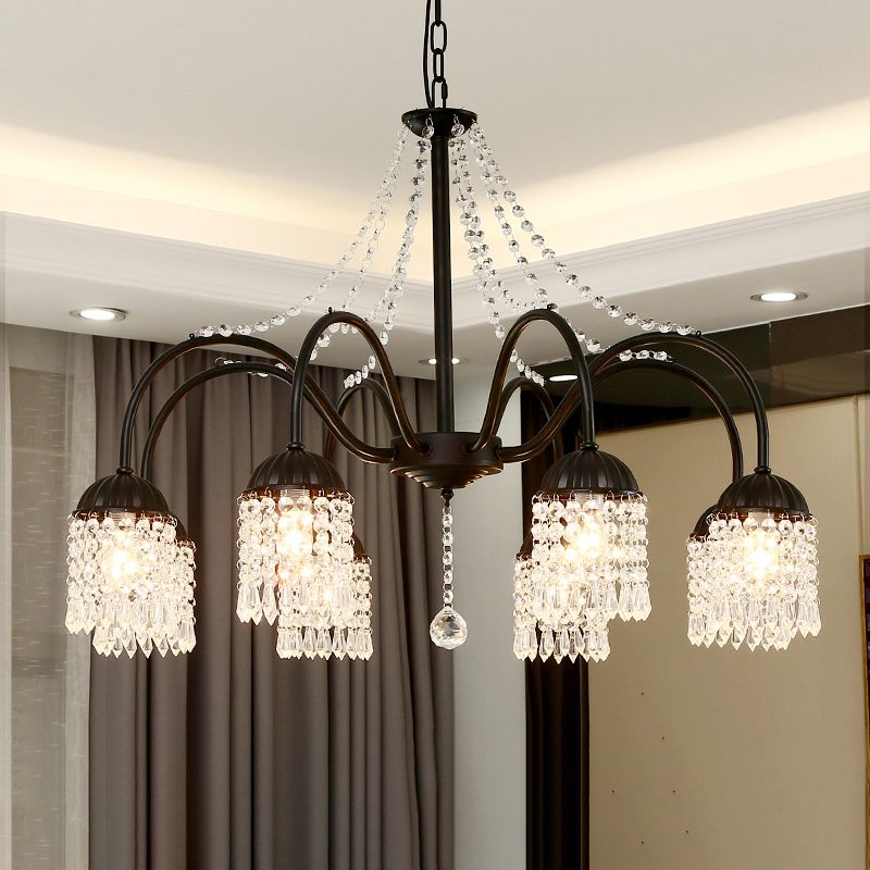 Crystal Tassel LED Chandelier Lamp Country Style Living Room Hanging Light Fixture