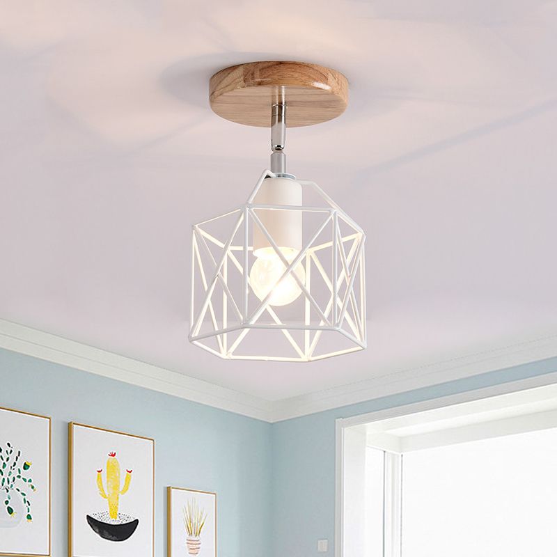 Lámpara de techo hexagonal gris/blanco/rosa/amarillo/azul/verde, lámpara de techo modernista de Metal de 1 cabezal, montaje semiempotrado para dormitorio