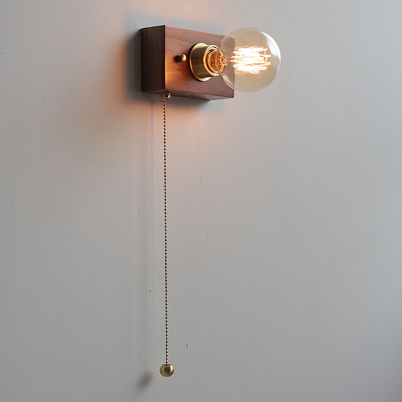 Minimalist Wall Sconce Exposed Bulb Wooden Sconce Light for Bedroom
