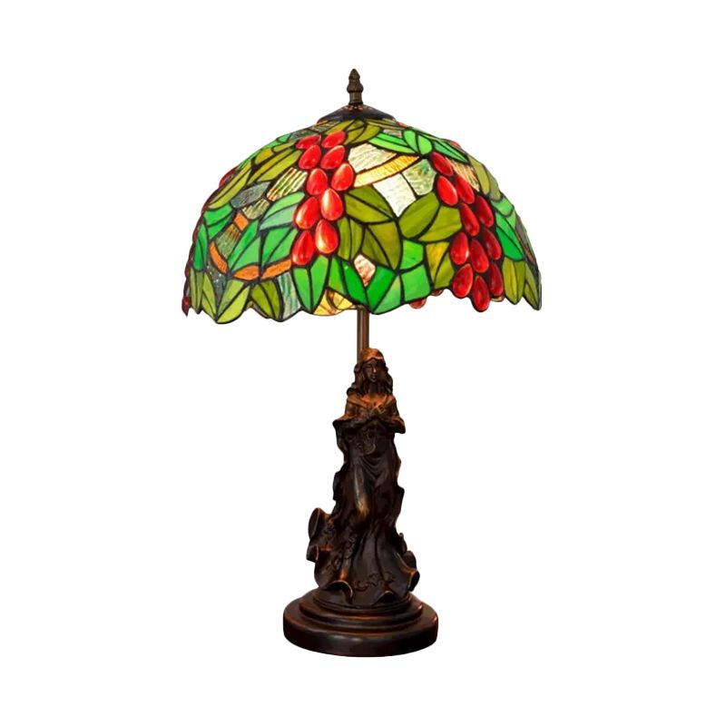 Tiffany Glass Trauben Tischlampe Barock 1-Bulb Braun/grün/weißbraunes Nachtstand Licht mit Mädchenbasis