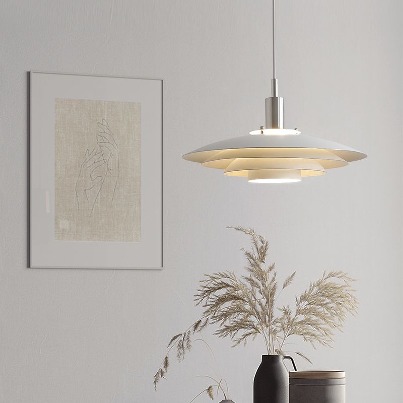 Pendentif LED de style moderne Lumière blanche en métal blanc suspendu pour salle à manger