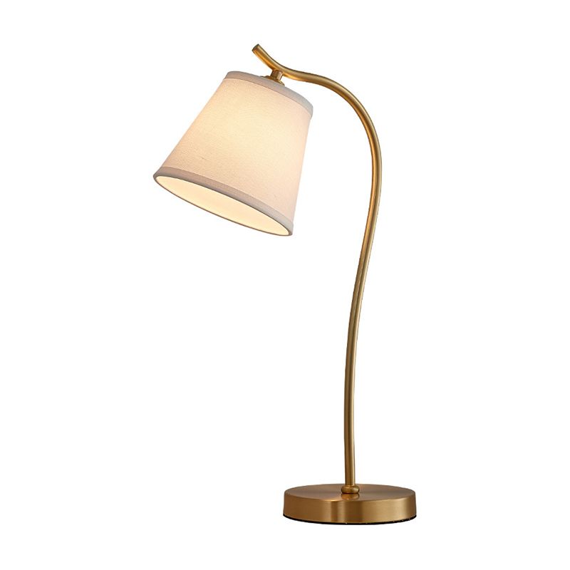 Traditional Bucket Table Lamp Single Fabric Nightstand Lighting in Brass for Bedside