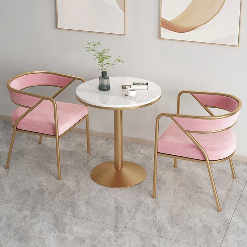 Glam Style Arm Dining Chairs Gold Iron Frame Open Back Dining Side Chair