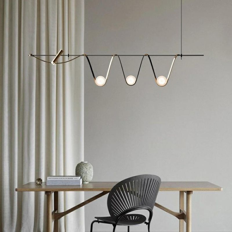 Iron and Glass Ceiling Pendant Lighting Modern Linear Kitchen Island Fixture