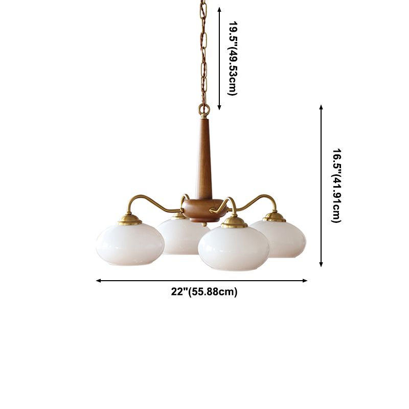 Brass Japanese Chandelier Bowl Shape Multi Light Hanging Light with Wood for Restaurant