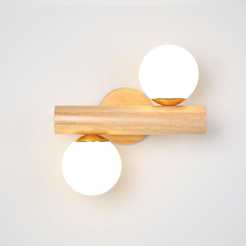 Witte glazen bal roterende wandlamp Noonstal 2 lampen houten wand gemonteerd licht voor slaapkamer