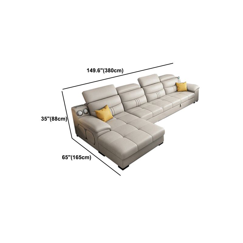 Modern Faux Leather Sofa & Chaise 34.6" H Biscuit Back Sofa with Storage
