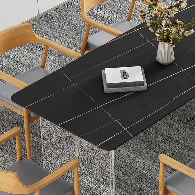 Modern Dining Table Rectangle Stone Top Table with Sled Base