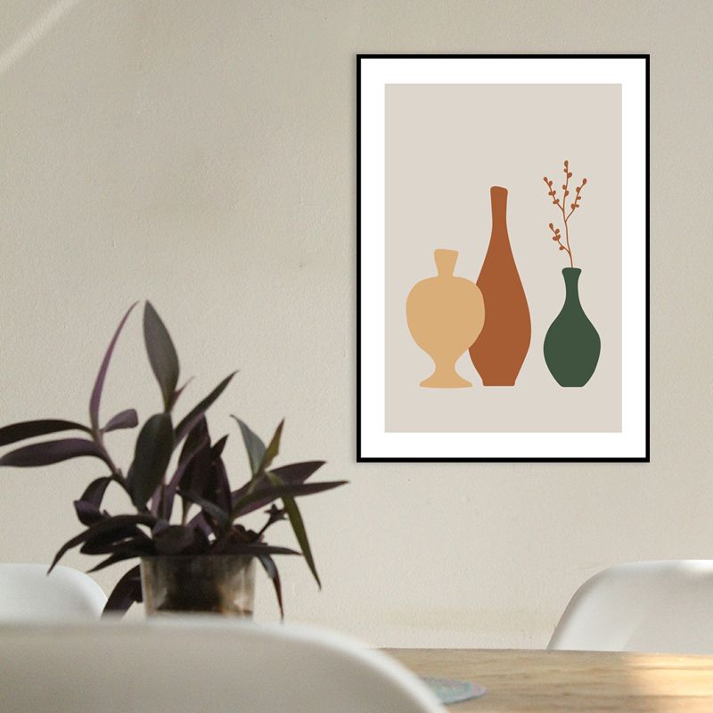Still Life Pottery Drawing Art Print Nordic Textured Canvas in Soft Color for Home