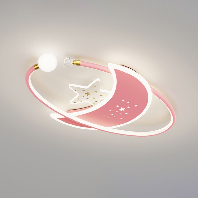 Metal Moon Shape Ceiling Mount Light Lovely Style LED Ceiling Light for Kid's Room