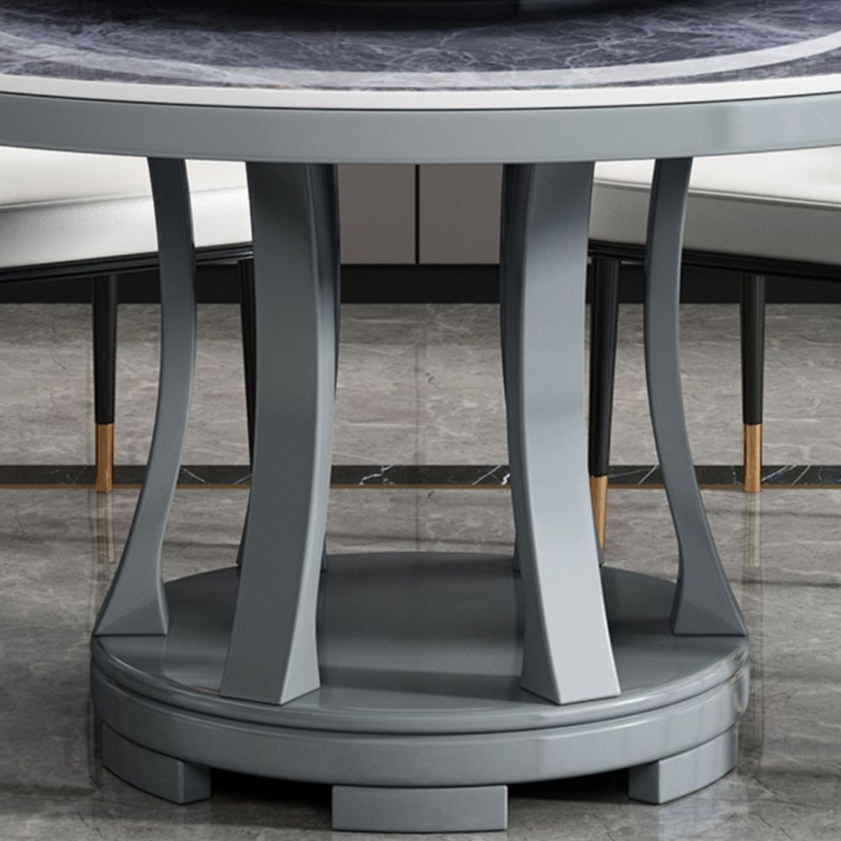 Round Stone Turntable Table Minimalist Furniture with Pedestal Base