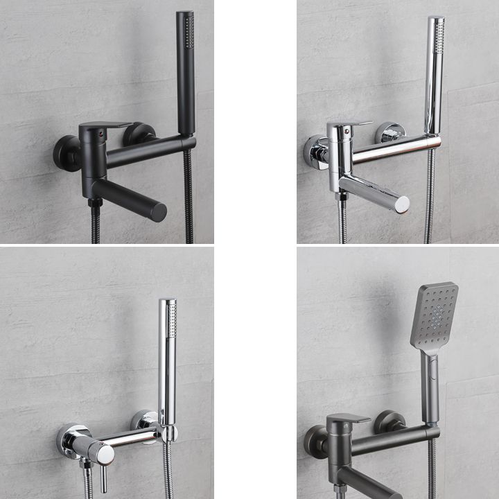 Lever Handle Tub Faucet Wall Mount Shower Hose Swivel Spout Bath Filler with Handshower