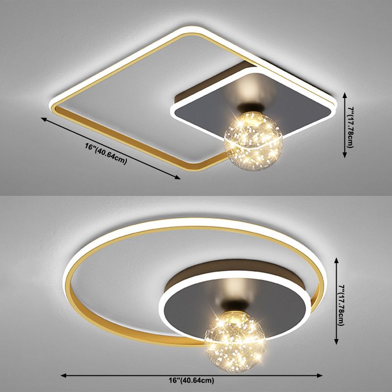 3-Lights Geometric Shade Flush Mount Modern Style Flush Mount Ceiling Lighting Fixture in Gold