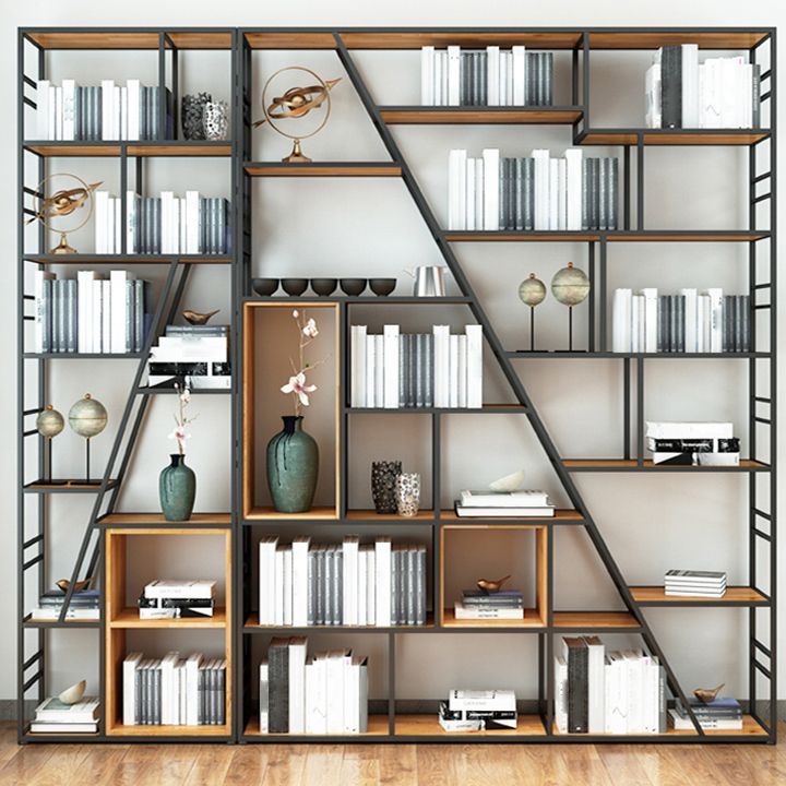 Modern Bookcase Metal and Wooden Shelf Bookcase for Study Room