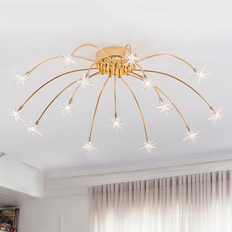 Lámpara de techo semi empotrada LED cromada/dorada contemporánea de montaje semiempotrado de metal en forma de fuegos artificiales 12/15/21 luces