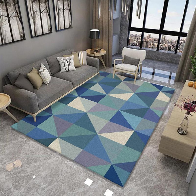 Formal Living Room Rug Multi Color Geometric Patterned Carpet Synthetics Anti-Slip Backing Washable Rug