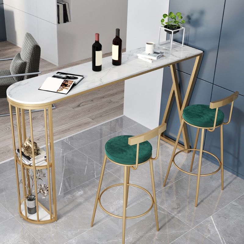Faux Marble Bar Height Table Modern Style Bistro Pub Table with 2 Shelves