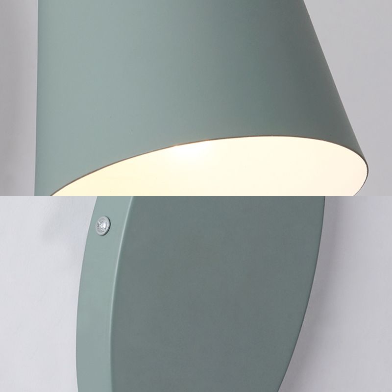 Modern Cone Sconce Light Fixture 1 Light Wall Mounted Lighting with Metal Shade and Pull Chain in Pink/Yellow/Blue/Green