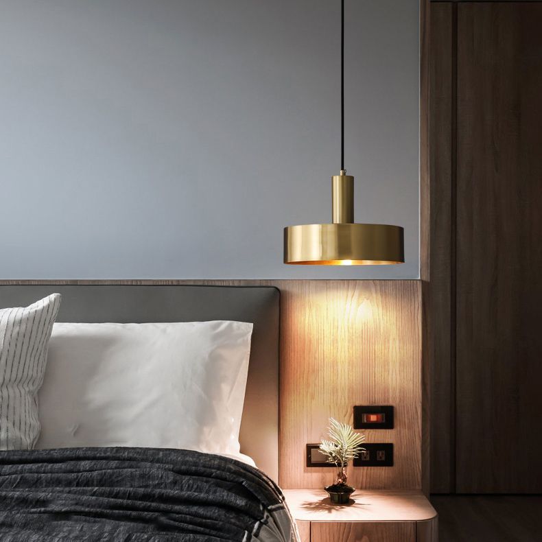 Simple Style Drum-Shaped Pendant Light Fixture Metal Bedroom Hanging Light Fixture