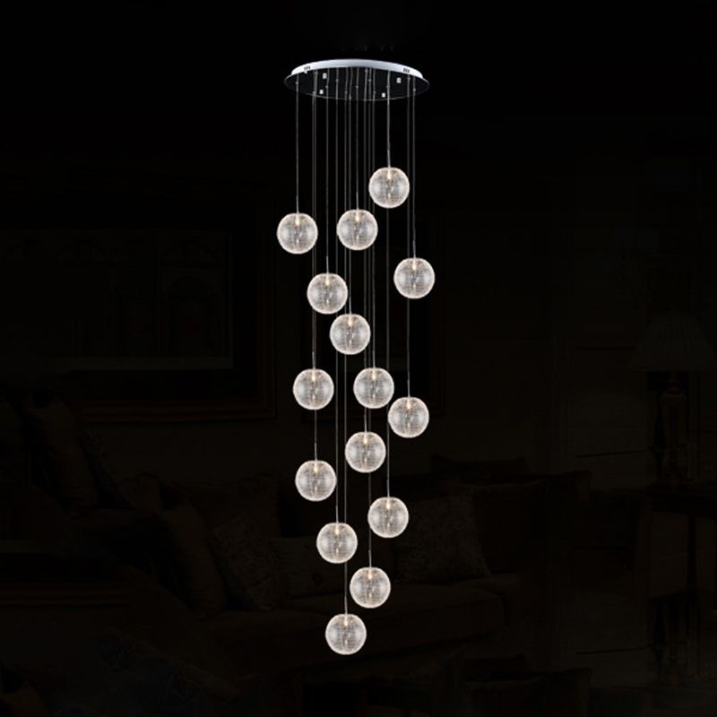 Chromball -Anhänger Leuchte moderne klare Glashängung Licht für Wendeltreppen