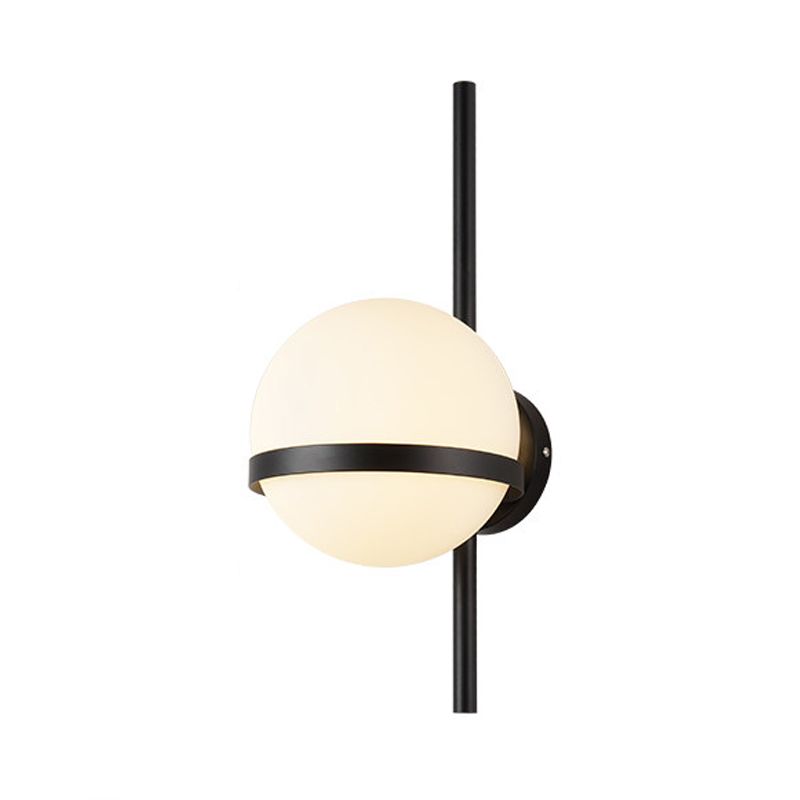 Black/Gold Vertical Wall Sconce Fixture Modern 1 Head Metal Wall Lamp with Orbit Opal Glass Shade, 6"/8" Width