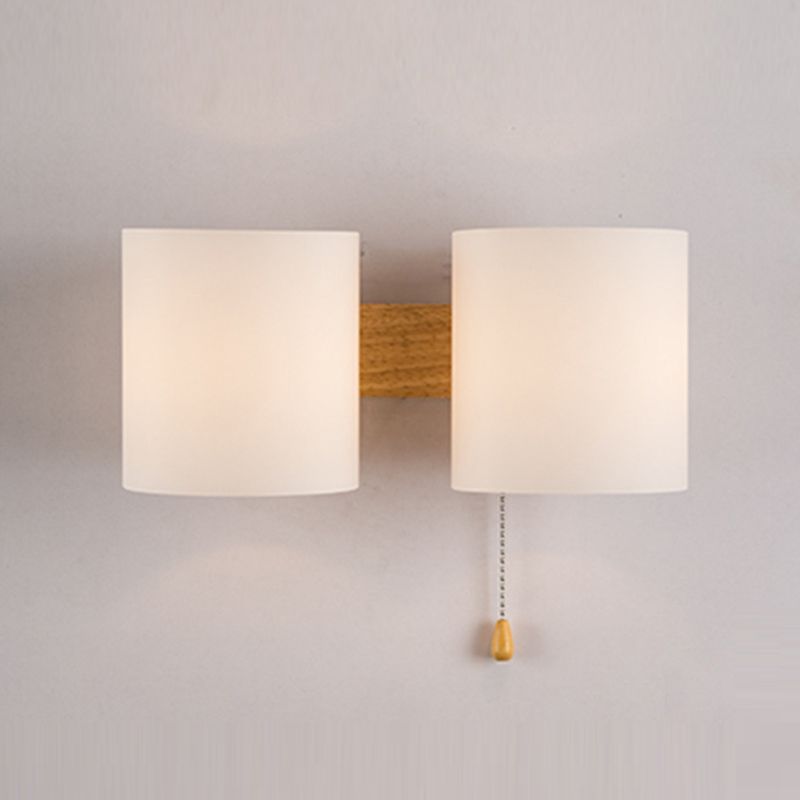 Modern Style Cylinder Shade Wall Lamp Wood Sconces Light for Bedroom