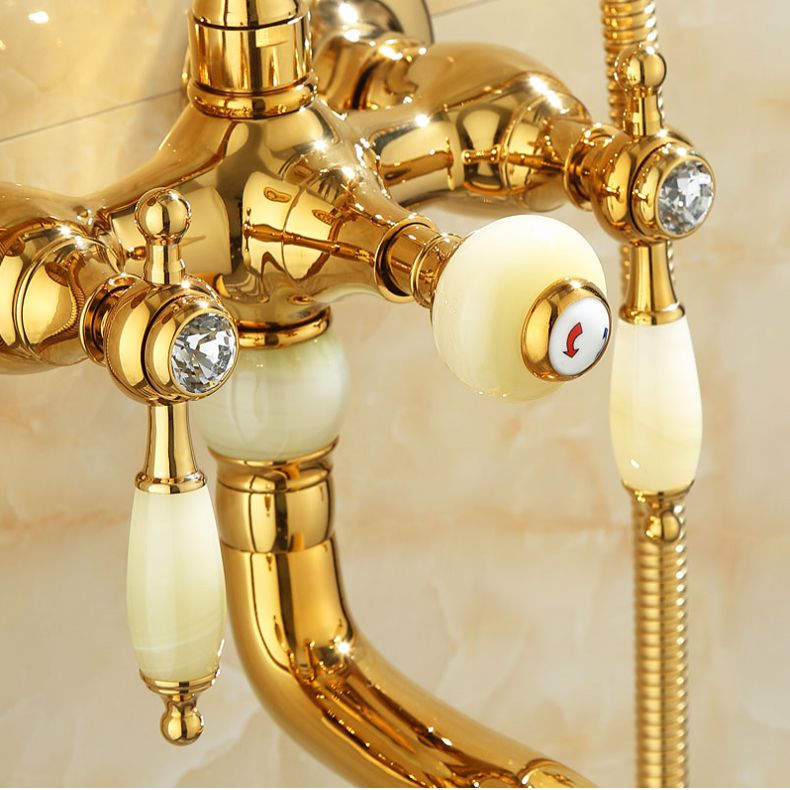 Wall Mounted Shower Arm Shower Faucet Metal Shower System with Slide Bar in Gold