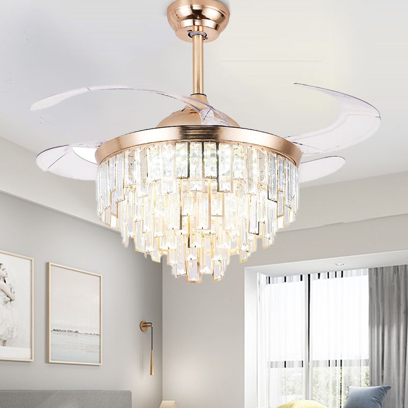 Luz de ventilador de techo cilíndrico de cristal Modernismo de iluminación LED en oro con control remoto/control de pared/control remoto y control de pared para sala de estar