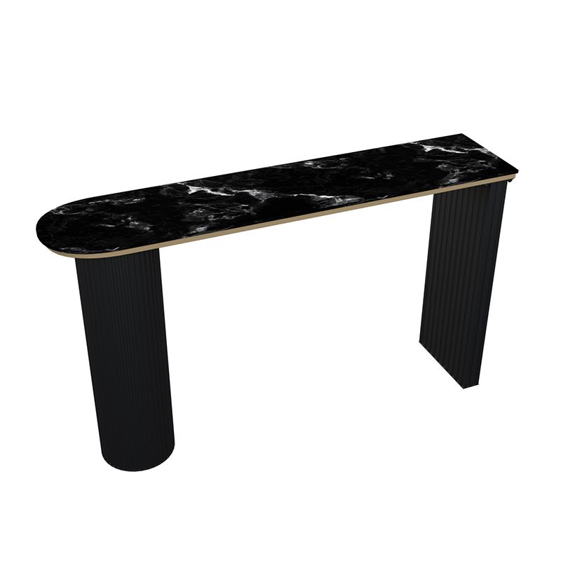 Faux Marble Bistro Bar Table Double Pedestal Bar Table for Living Room