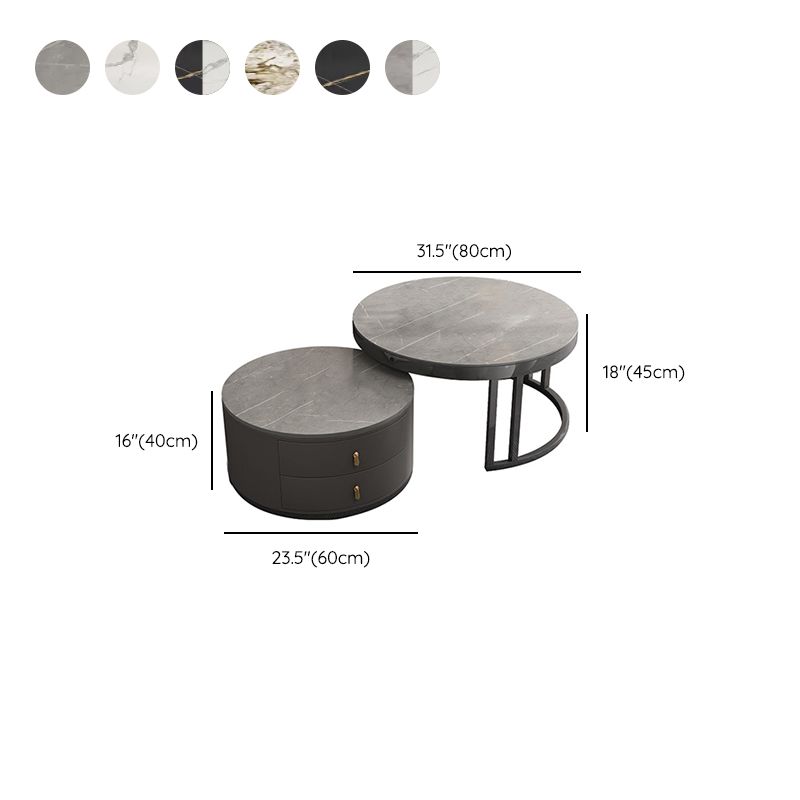 Round Tropical Coffee Table Storage 2 Nesting Coffee Table Set