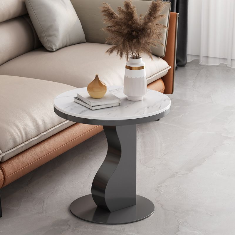 Stone & Iron End Table Dia 19.69" High Round Sofa Side Accent Table