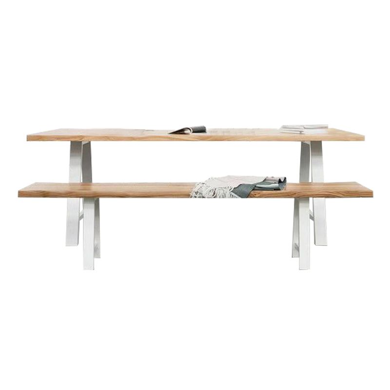Rectangle 4 Legs Luxury Table Wood Color Fixed Table with Pinewood Solid Wood