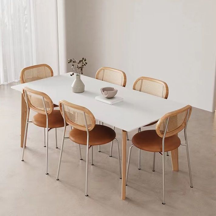 Simplicity Style Dinette Table Rectangle Stone Dining Room Table in White