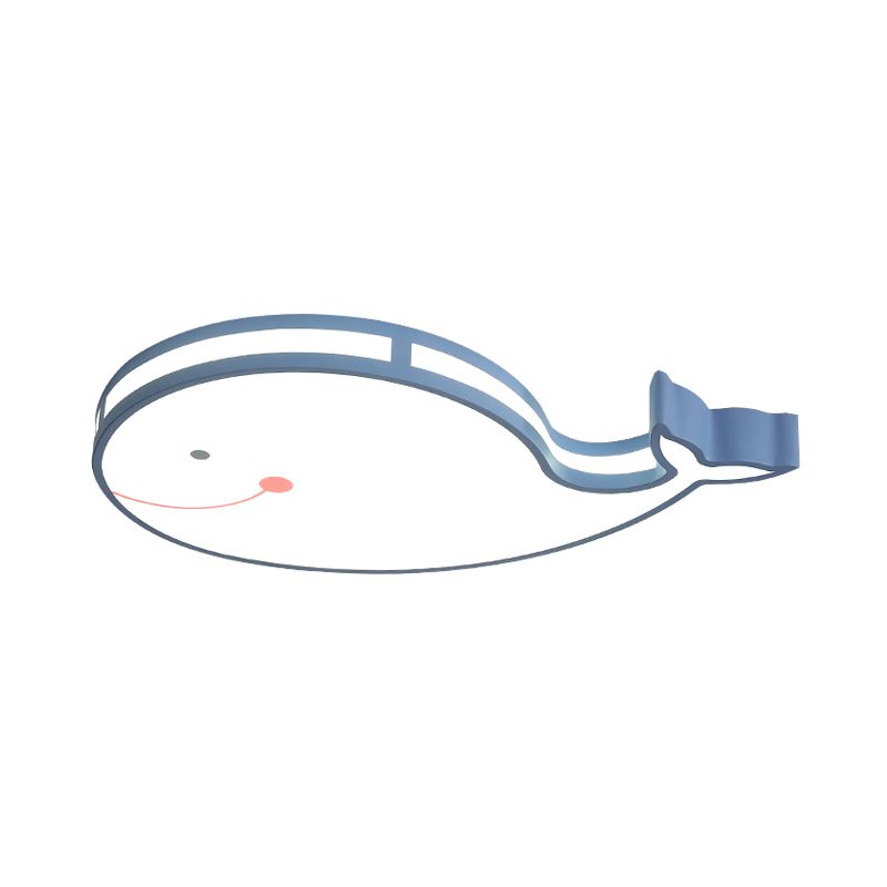 Whale Kids Dorm Ceiling Flush Iron Cartoon LED Flush Mount Light in White/Pink/Blue with Acrylic Diffuser