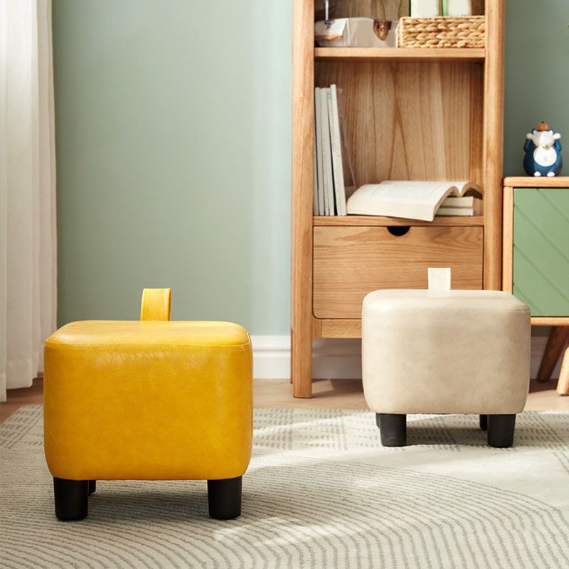 Glam Ottoman Faux Leather Stain Resistant Solid Color Square Ottoman with Plastic Legs