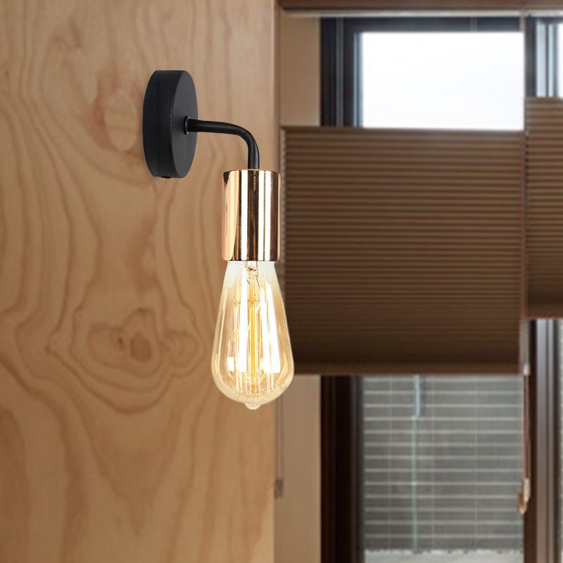 Brass/rame Open Bulb Sconce Light con braccio curvo in stile industriale Metal 1 illuminazione da parete da letto leggero
