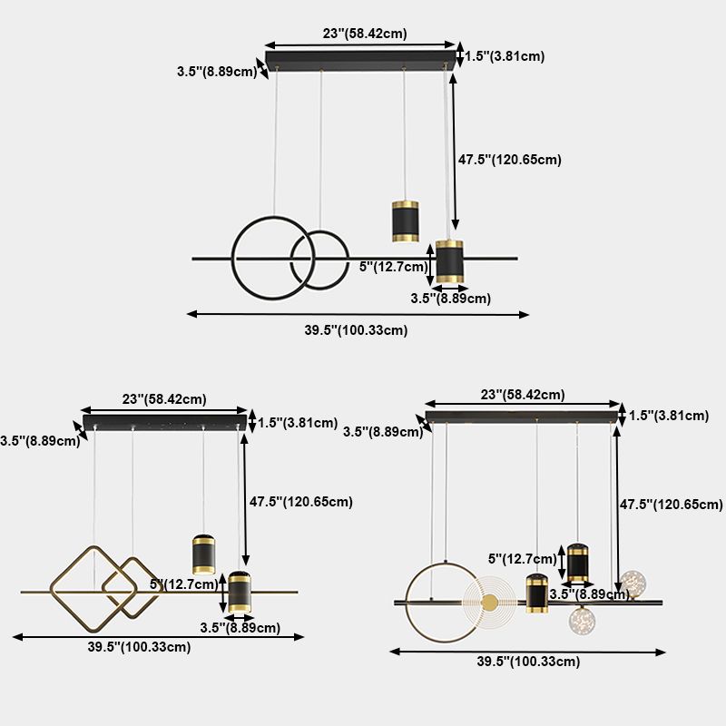 Contemporary Style Linear Island Lighting Metal Island Lighting Fixtures in Black