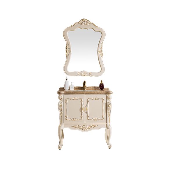 Freestanding Vanity 2 Doors Oval Single Sink Mirror PVC Frame Bathroom Vanity