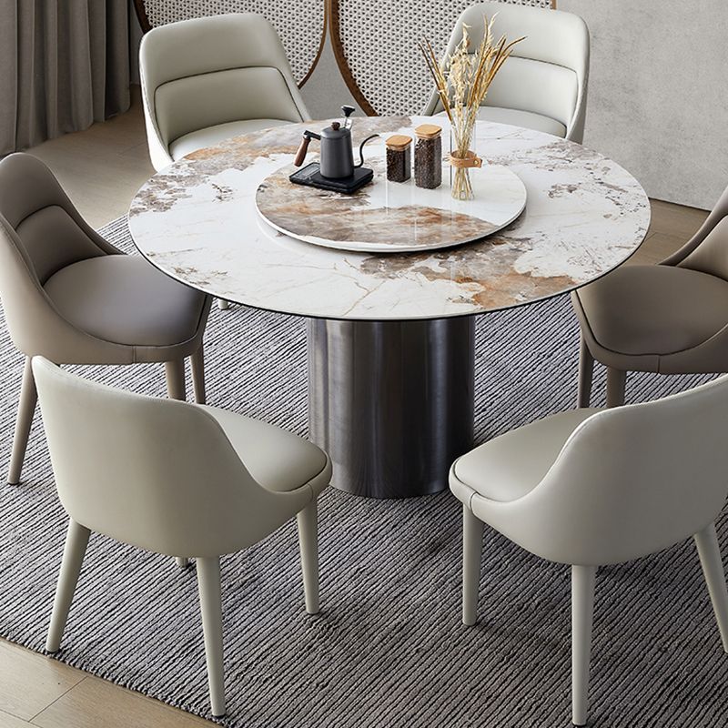 Modern Arm Chair Faux Leather Solid Back Dining Room Chair for Home