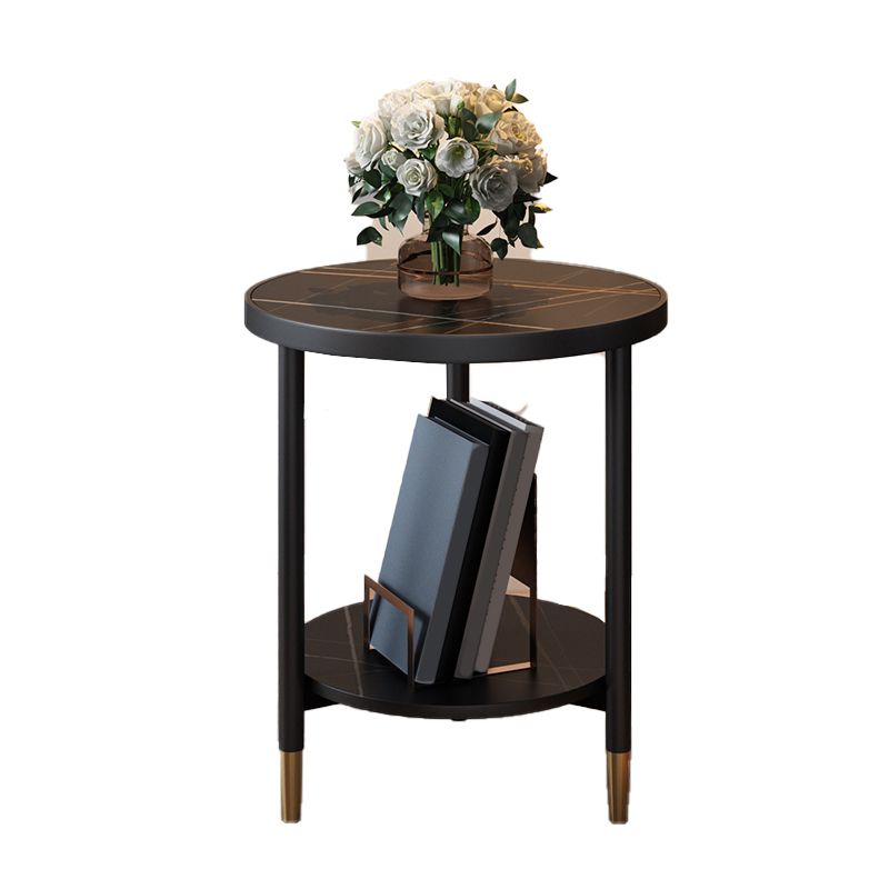 3 Legs Slate Side Table Round Minimalist Double Tier End Table
