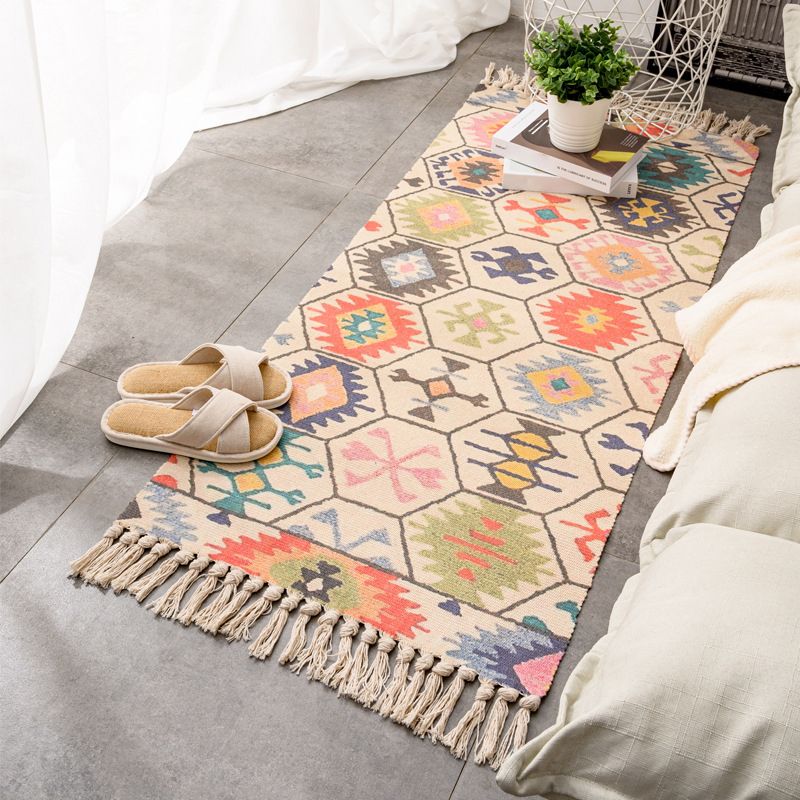 Tapis rétro multi-couleurs relaxant Machine de tapis à motifs de coton Machine intérieure lavable avec gland pour décor